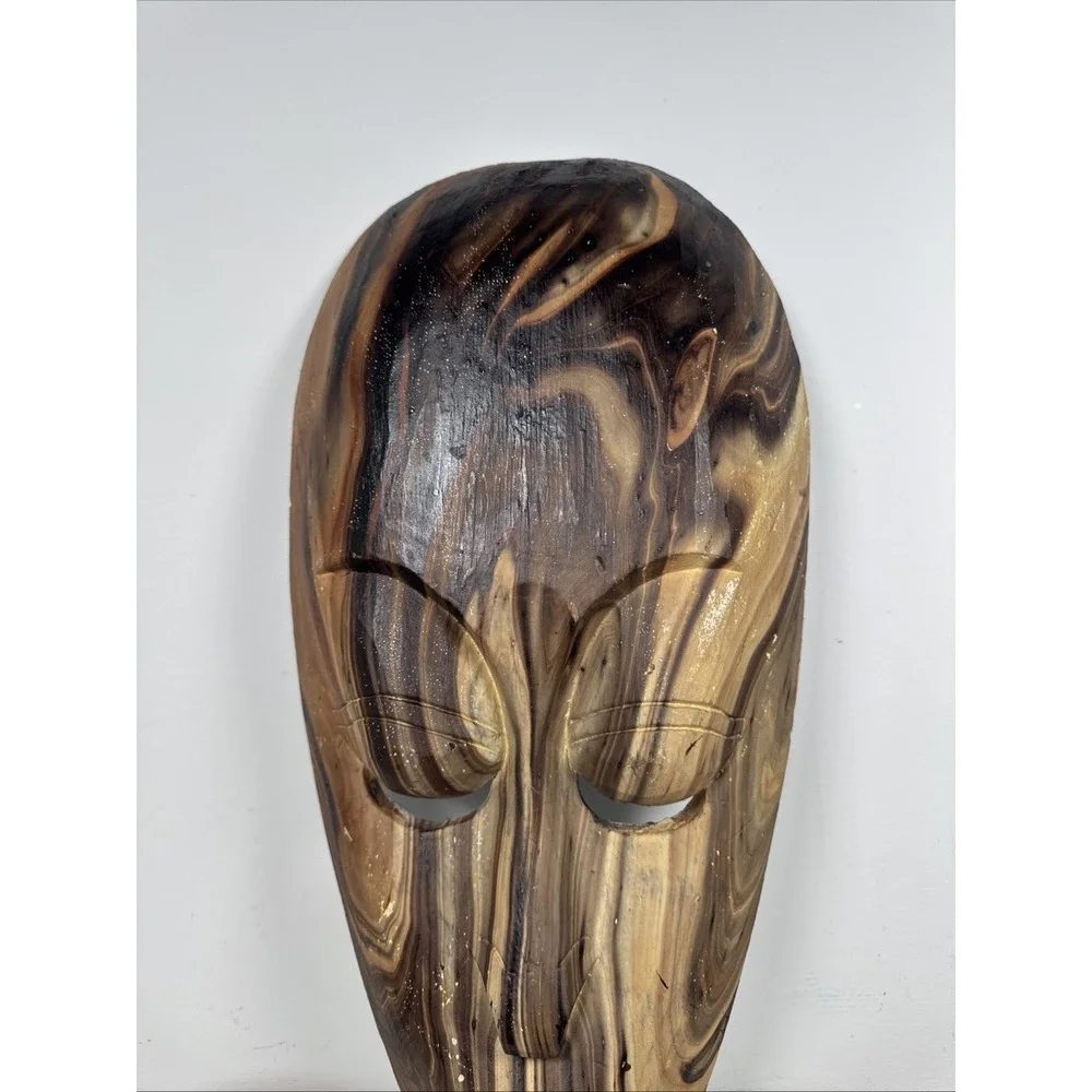 Hand Carved and Painted Indonesian Wood Tribal Mask Primitive Wall Art 19.5 Tall
